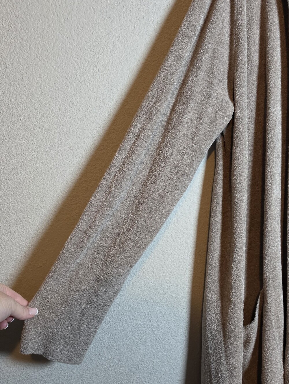 Barefoot Dreams CozyChic Hooded Seashore Cardigan Size L Oyster Neutral Duster - Picture 5 of 9